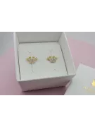 Italian 14k 585 yellow gold crown zircon earrings cec015y