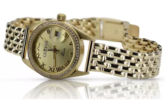 Жовтий 14k 585 золотий наручний годинник Lady Geneve lw078ydg&lbw004y